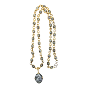 Vintage 1960s Signed Jomaz Goldtone Grey & White Cabochon Necklace