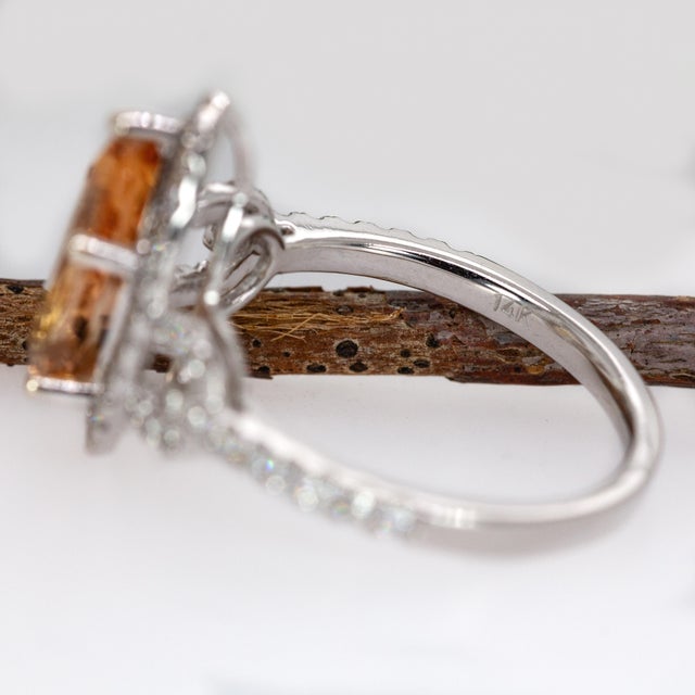 2.5cts, 12x6mm Imperial Topaz & Accented Natural Diamonds Ring in 14k Solid Gold For Sale - Image 10 of 10