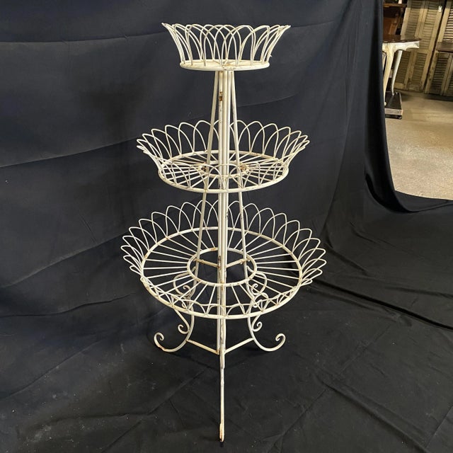French French Round Three Tier Painted Iron Wire Plant Stand For Sale - Image 3 of 9