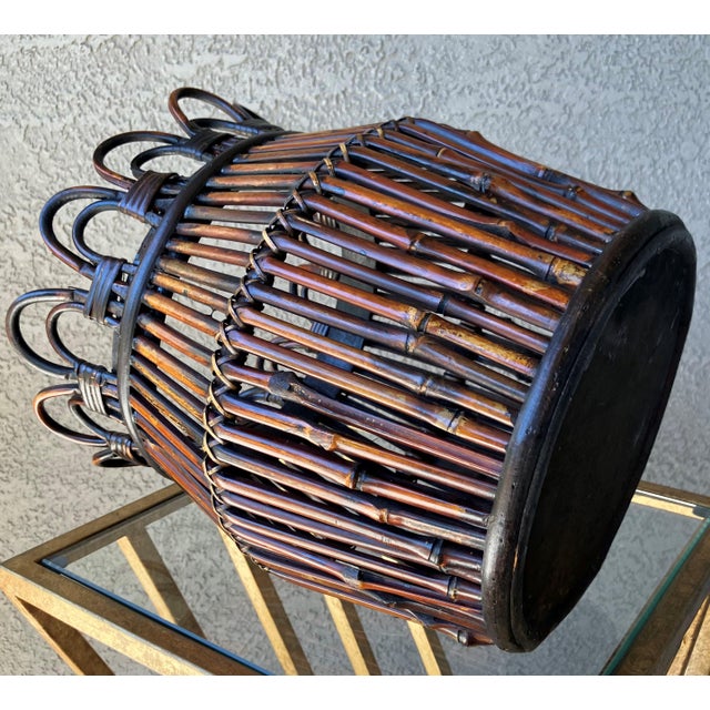 Late 20th-Century Handcrafted Pencil Bamboo "Looped Crown" Rim Cachepot / Planter Basket For Sale - Image 9 of 18