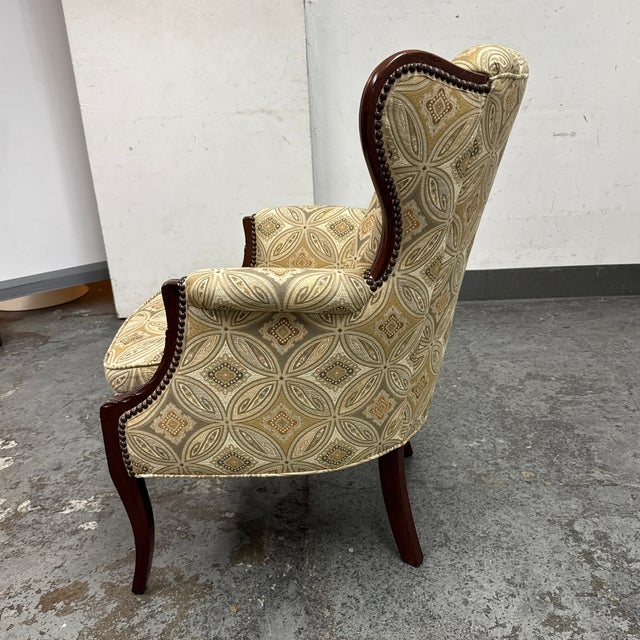 Tufted Channel Wingback Arm Chair For Sale - Image 4 of 12