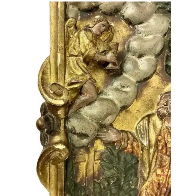 18th Century Spanish Colonial Carved Polychrome Wood Panel 18th Century For Sale - Image 5 of 8