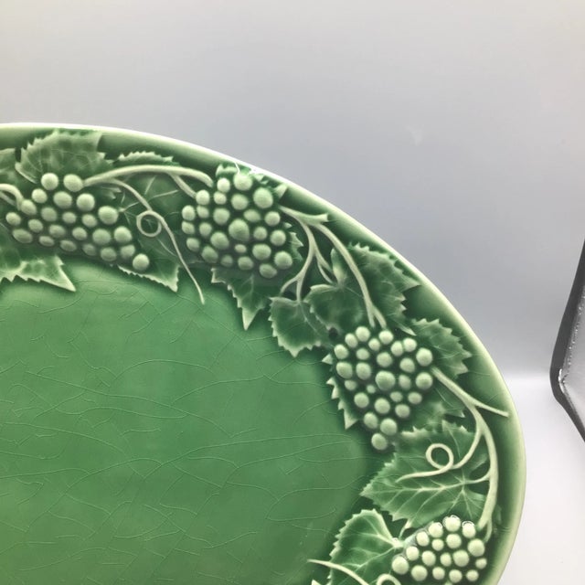 Portuguese Bordallo Pinheiro Green Grape and Leaf Oval Serving Dish For Sale - Image 10 of 12