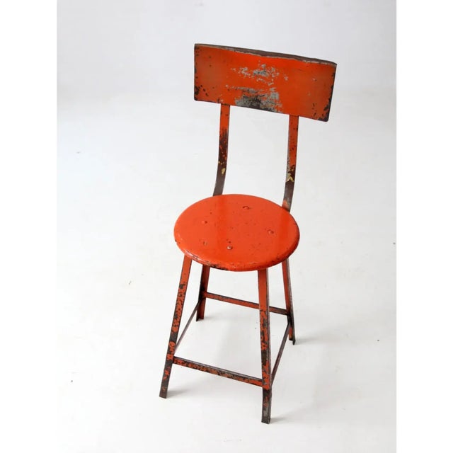 Orange Vintage Orange Industrial Stool For Sale - Image 8 of 8