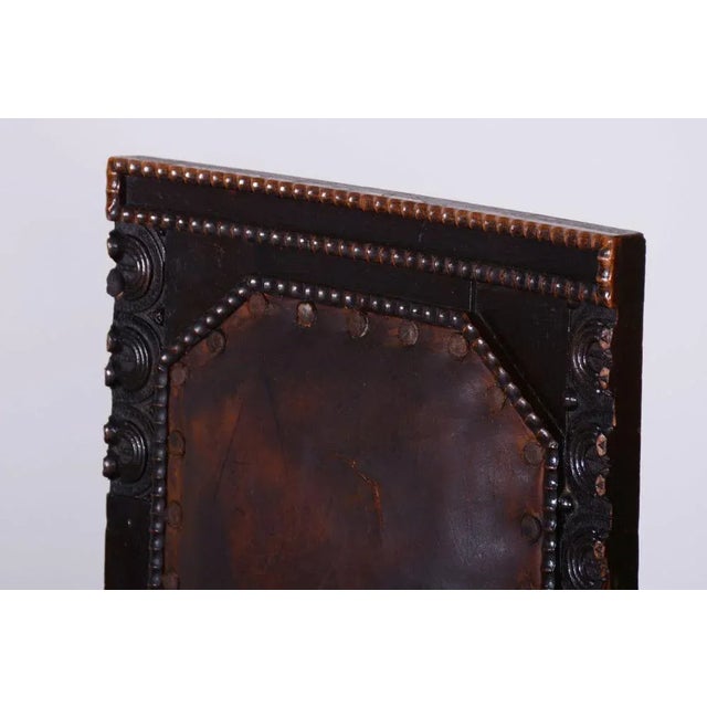 Animal Skin Czech Cubist Chairs in Oak and Red Leather by Josef Gočár, 1910s, Set of 4 For Sale - Image 7 of 12