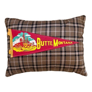 Montana Butte Vintage Pennant on New Woven Throw Pillow For Sale