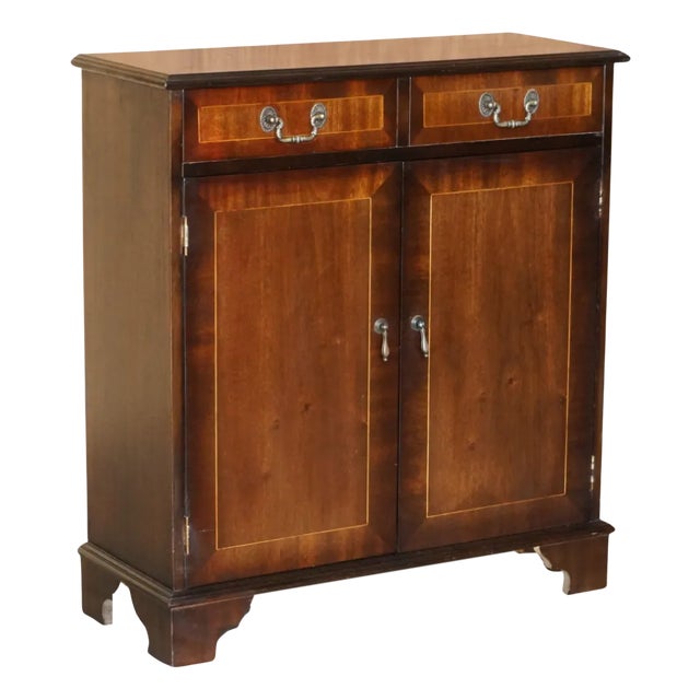 Vintage Mahogany Two Drawer Library Bookcase Sideboard For Sale