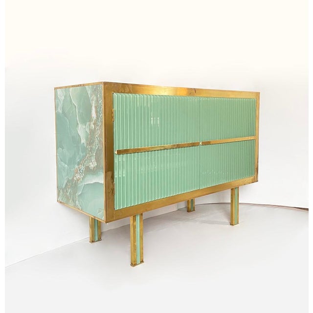Sage Green Glass and Brass Bar Cabinet or Sideboard, 1970s For Sale - Image 16 of 16