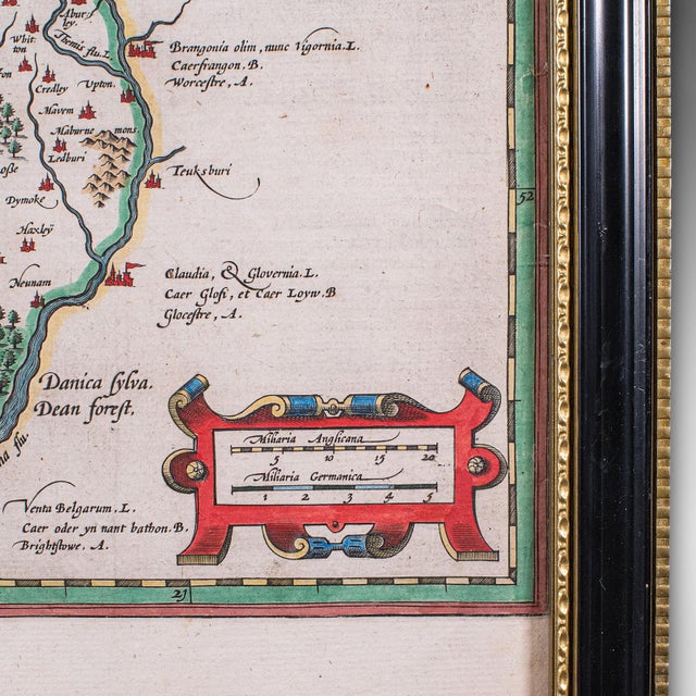 Beige Antique Map of Wales, Belgian, Framed Atlas Excerpt, Elizabethan, Humphrey Llwyd For Sale - Image 8 of 12