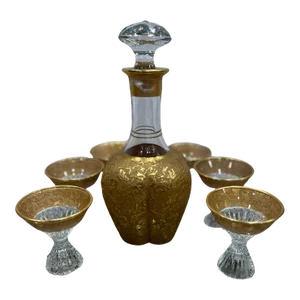 1930s Prohibition-Era 22k Gold Decanter & Glasses Set by Paden City- 7 Pieces