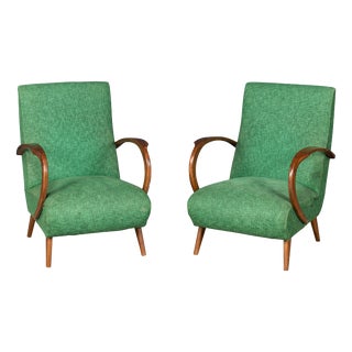 Vintage Italian Green Fabric Lounge Chairs, 1960, Set of 2 For Sale