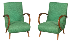 Vintage Italian Green Fabric Lounge Chairs, 1960, Set of 2