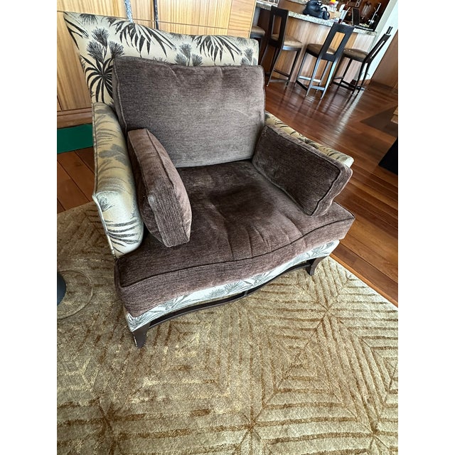 Wood Donghia Upholstered Lounge Chair – Tropical Patterned Exterior & Solid Interior For Sale - Image 7 of 10
