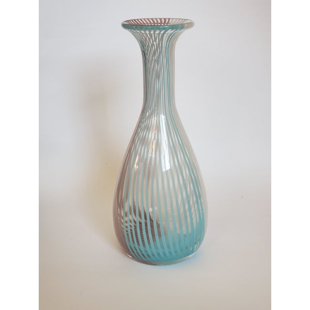 Glass Mezza Filligrana Art Glass Vase Vintage Hand Blown 10.75in For Sale - Image 7 of 8