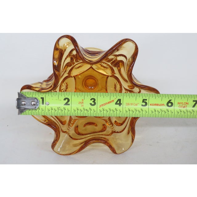 L E Smith Glass Moon and Stars Amber Pedestal Ruffle Compote Dish 5600b For Sale - Image 11 of 12