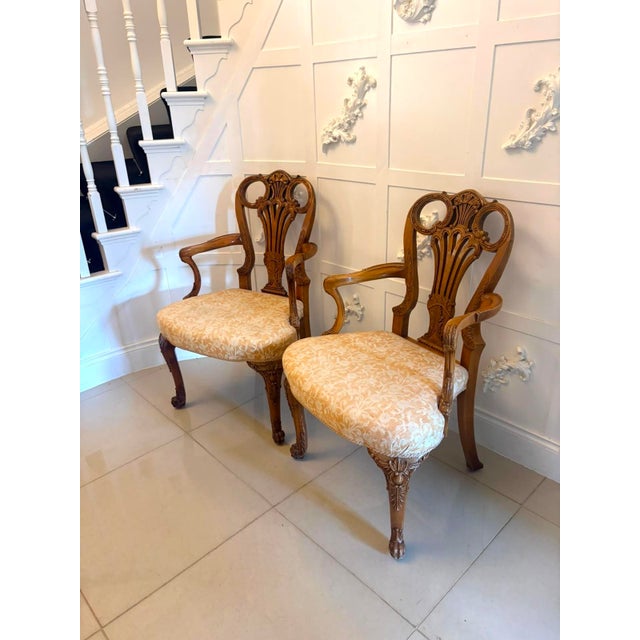 Antique Carved Walnut Desk Armchairs, 1920, Set of 2 For Sale - Image 3 of 18
