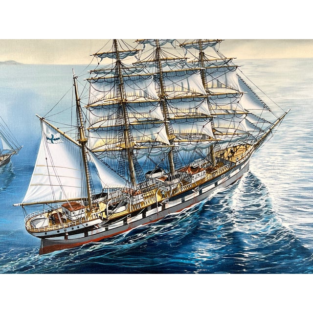 Nautical “Barque Archibald Russell 1905” Oil on Canvas Painting by John Richard Perry Me 1984 Signed Lower Right For Sale - Image 3 of 10
