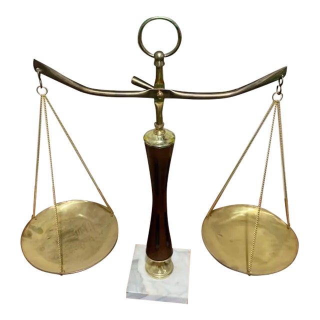 1970s Vintage Law Lawyer Justice Scale Brass, Wood, and Marble For Sale