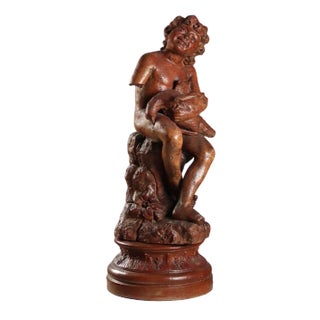 Boy with Dove on Stand in Terracotta For Sale