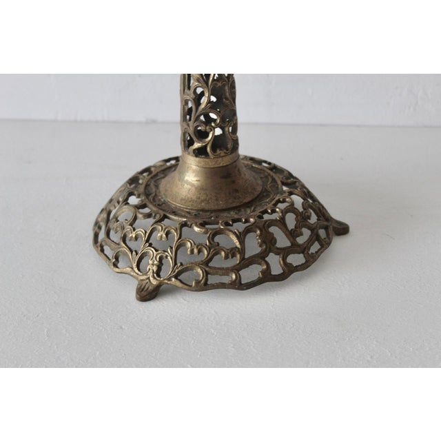 1970s Pierced Reticulated Brass Pedestal Glass Top Drinks Side Table For Sale In Miami - Image 6 of 18