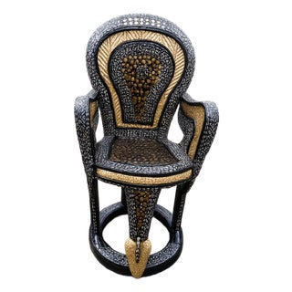 Bamileke Throne Chair | African Royal Handcrafted Luxury Chair, Black & Gold Statement Seat, Tribal Décor, King Chair, Sculptural Furniture For Sale