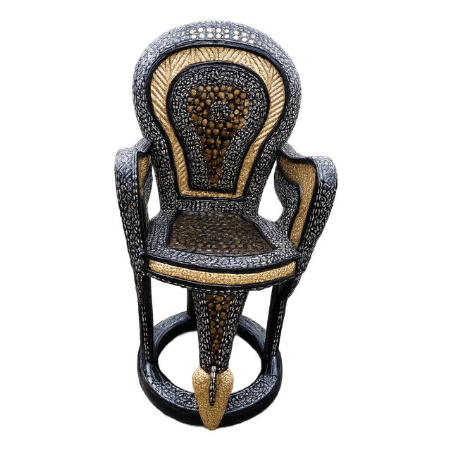 Bamileke Throne Chair | African Royal Handcrafted Luxury Chair, Black & Gold Statement Seat, Tribal Décor, King Chair, Sculptural Furniture For Sale