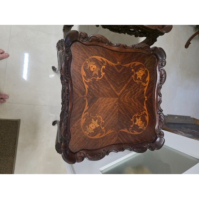 1940s Pair of Louis XV Style Marquetry Side Tables/End Tables French Rococo Revival For Sale - Image 9 of 9