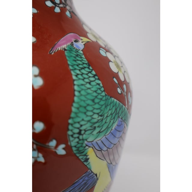 Japanese Red-Ground Bird & Peony Ceramic Vase, 12ʺ For Sale - Image 14 of 18