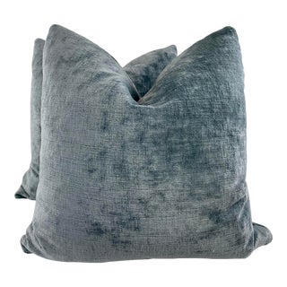Lee Jofa "Vintage Velvet" in Slate Blue 22" Pillows-A Pair For Sale