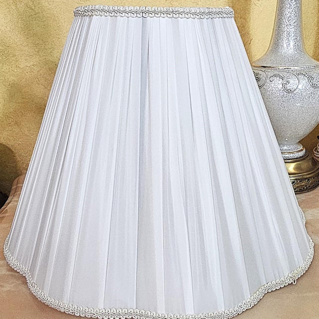 Mid 20th Century Pair of Vintage White Crackle-Glaze Table Lamps With Pleated Shades – 35” For Sale - Image 17 of 18