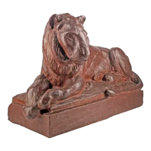 Late 19th Century German Terracotta Sculpture of a Resting Lion by Animalier Author August Gaul