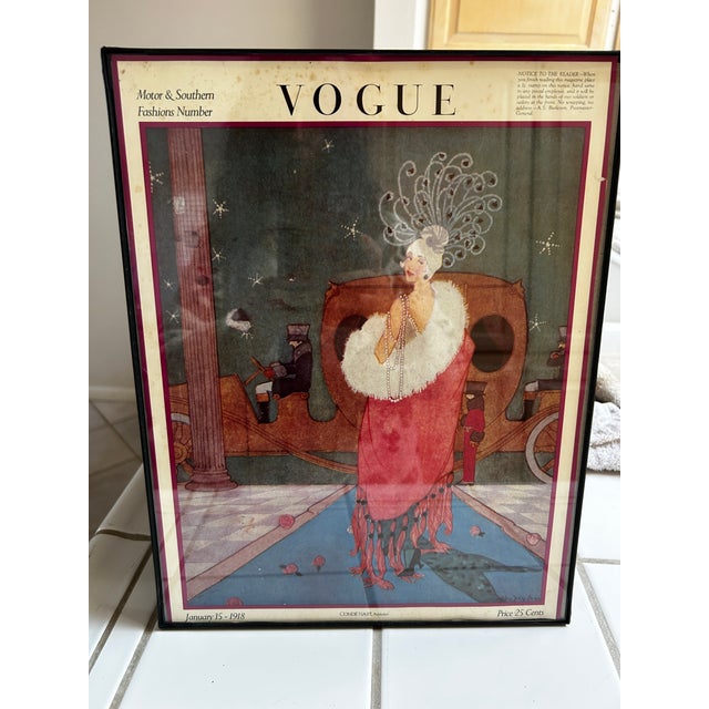 Framed Vintage Vogue Cover Art from 1918 by Helen Dryden. Wonderful condition. High end visual art deplecting the early...