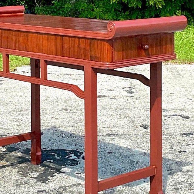 Late 20th Century Vintage Reclaimed Wood Tall Pagoda Console Table For Sale In West Palm - Image 6 of 13