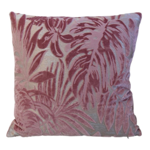 Custom-tailored designer pillow in a beautiful botanical leaves floral cotton-blend cut velvet fabric. Same velvet fabric...