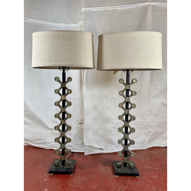 Metal Industrial Lamps a Pair For Sale - Image 7 of 7