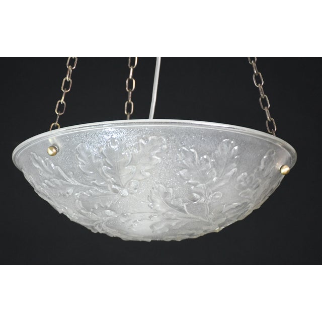 French Art Deco Glass Bowl Pendant Chandelier With Floral Pattern, 1950 For Sale - Image 12 of 12