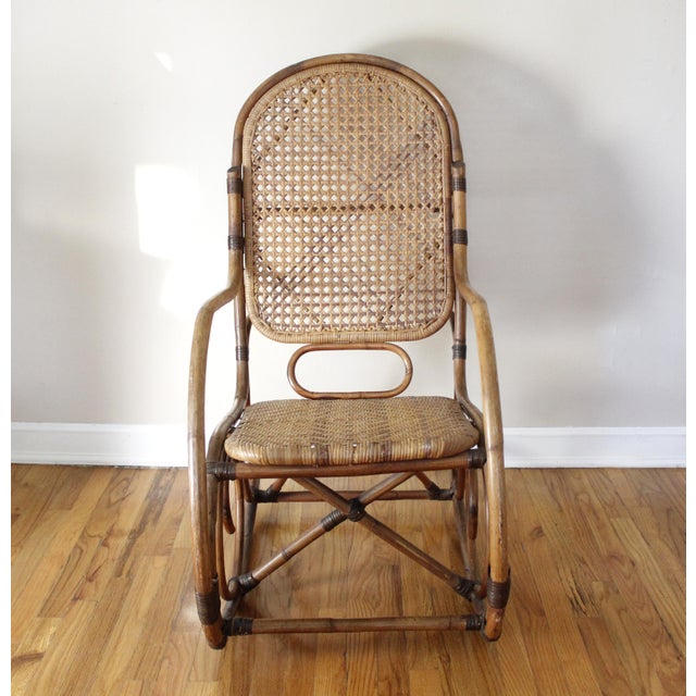 MidCentury Vintage Cane & Rattan Bent Wood Rocking Chair Chairish