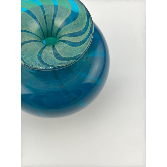 Glass Azure Blue and Turquoise Ming Bottle Vase from Mdina, 1970s For Sale - Image 4 of 10