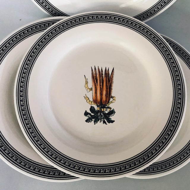 Contemporary set of 4 dinner plates 11.25”D with (3 Plates Carrots , 1 plate Strawberry) decorations, makers mark reads “...