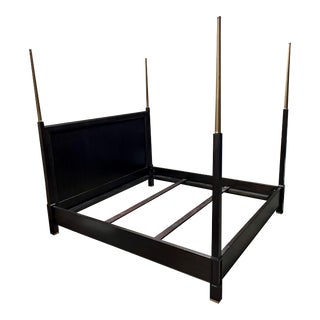 Theodore Alexander Dark Mahogany and Brass Post King Panel/Poster Bed For Sale