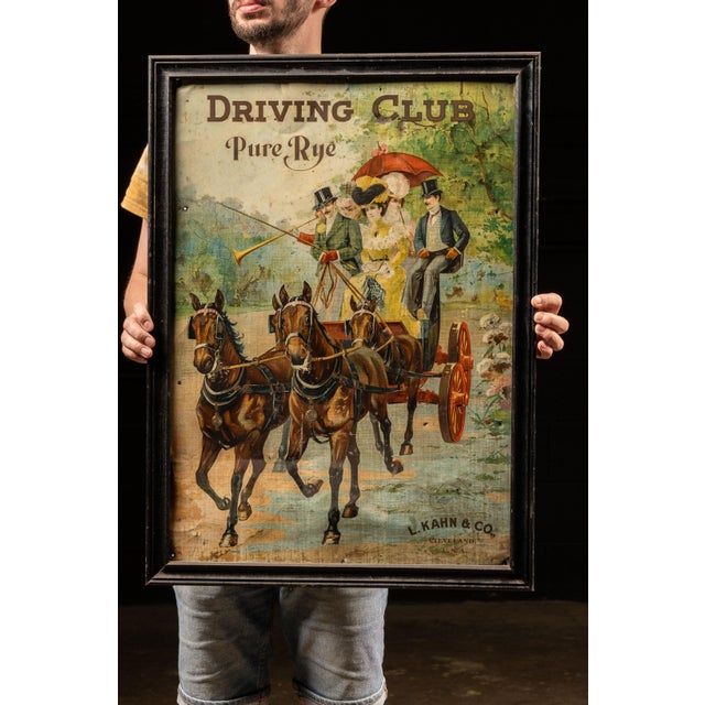 c. 1900s-1910s; L. Kahn & Co. - Cleveland, OH Antique tin litho whiskey advertising sign. This piece advertises Driving...