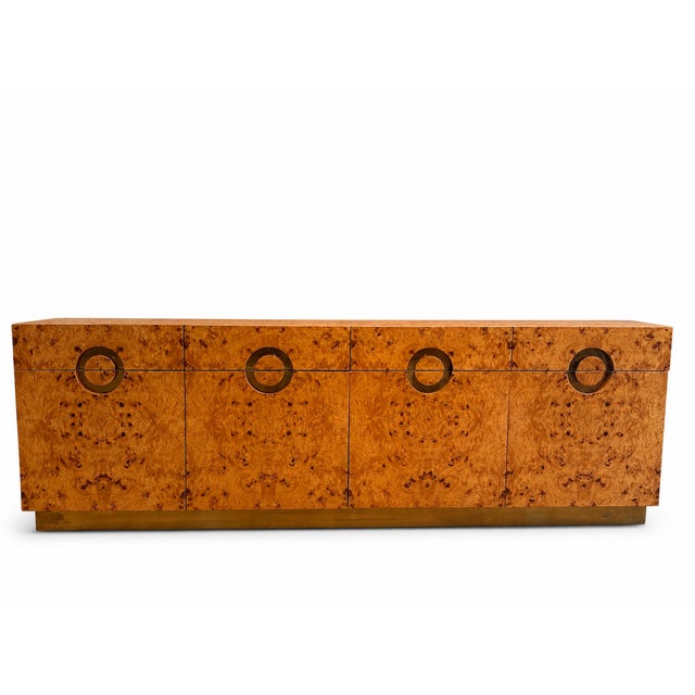 Large Italian Sideboard in Burl Wood and Brass, 1970s For Sale - Image 10 of 10