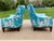 Robin's Egg Blue Custom Oversized Blue and White Wingback Chairs Upholstered in Thibaut, a Pair For Sale - Image 8 of 11