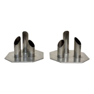 Vintage Candleholders in Metal, 1970s, Set of 2 For Sale