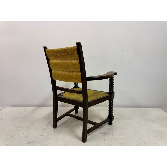 French Oak and Rush Armchair attributed to Charles Dudouyt, 1940s For Sale - Image 10 of 17