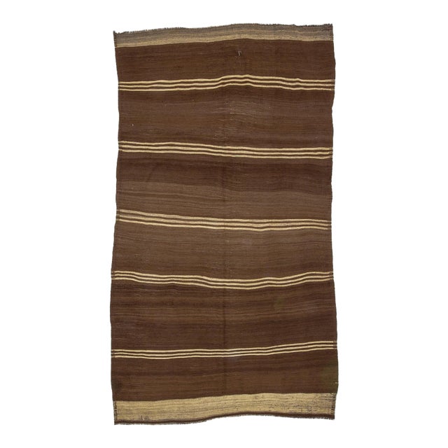 1960s Vintage Brown Natural Wool Kilim Rug- 5′10″ × 10′4″ For Sale