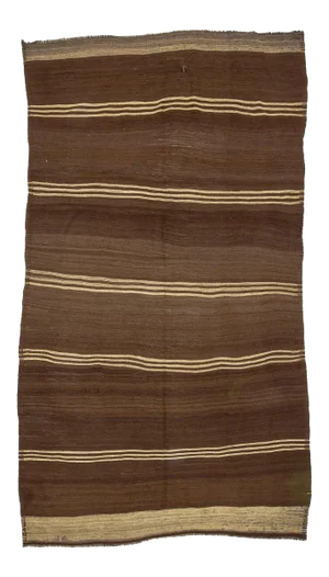 1960s Vintage Brown Natural Wool Kilim Rug- 5′10″ × 10′4″