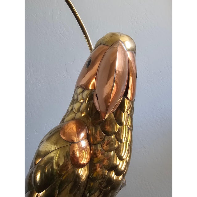 1970s Sergio Bustamante Style Brass and Copper Parrot on Stand For Sale - Image 10 of 12