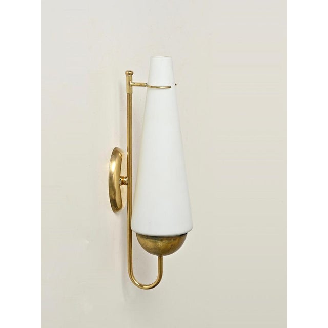 Large Opaline Glass and Brass Sconce from Stilnovo, Italy, 1950s For Sale - Image 3 of 11