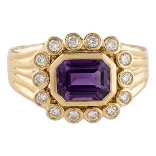 Art Deco Amethyst Cocktail Ring | Chunky 18k Gold Plated Band Ring | Vintage Style February Birthstone Ring Us 7 For Sale